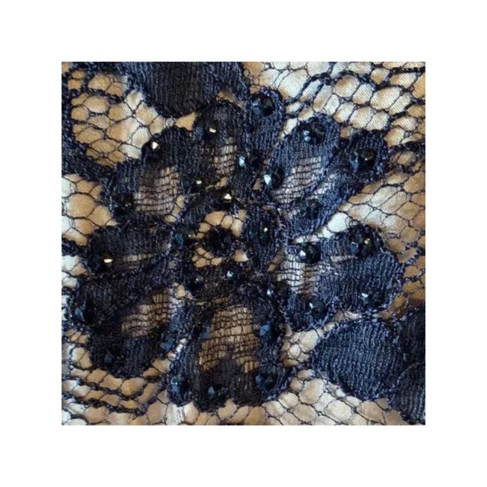 Badgley Mischka Black Floral Lace Satin Sleeveless Cocktail Dress Size Small - Picture 5 of 7